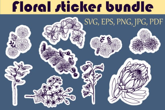9 Floral Sticker Bundle. Vector